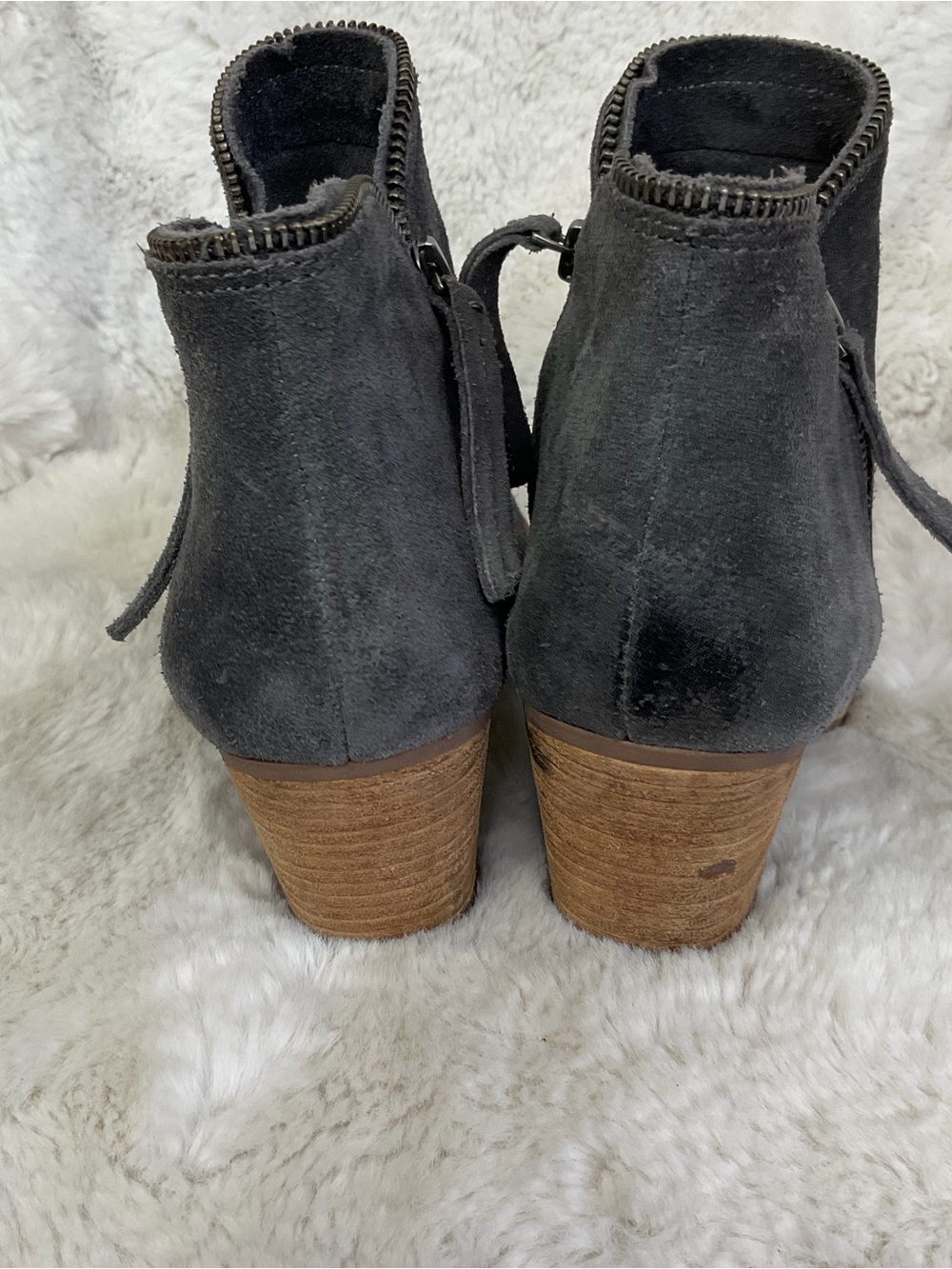 Dolce Vita Twin Zip Gray Suede Stacked Heel Ankle Booties Size 10 - Picture 6 of 14
